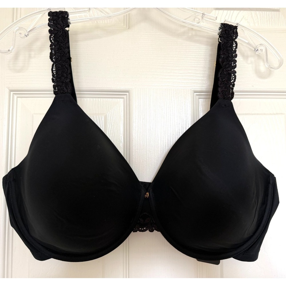Natori #736037 Black Underwire Lined Satin Double Lace Straps T-shirt Bra 40DD